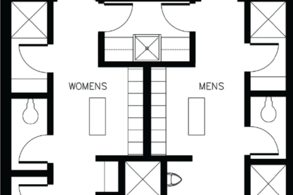 Bathhouse with dedicated adult and family changing areas.